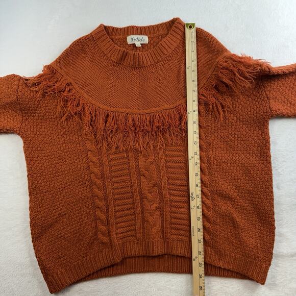 Listicle M Medium Cable Knit Sweater Oversized Fringe Boho Chunky Mohair Blend - Picture 8 of 10
